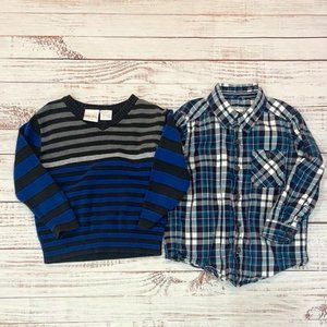 Boys Striped Sweater and Plaid Button Up Shirt 2-Piece Set